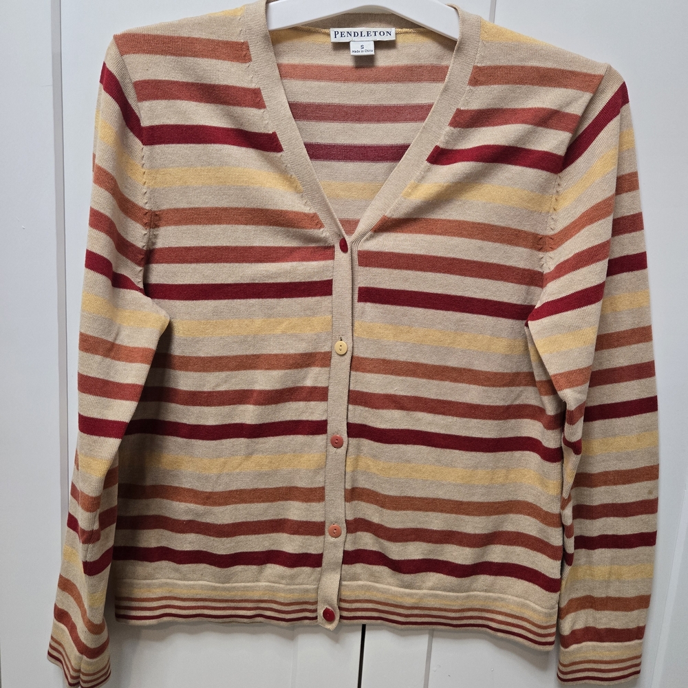 Pendleton Women's Striped Sweater‎ - Red, Orange, Cream